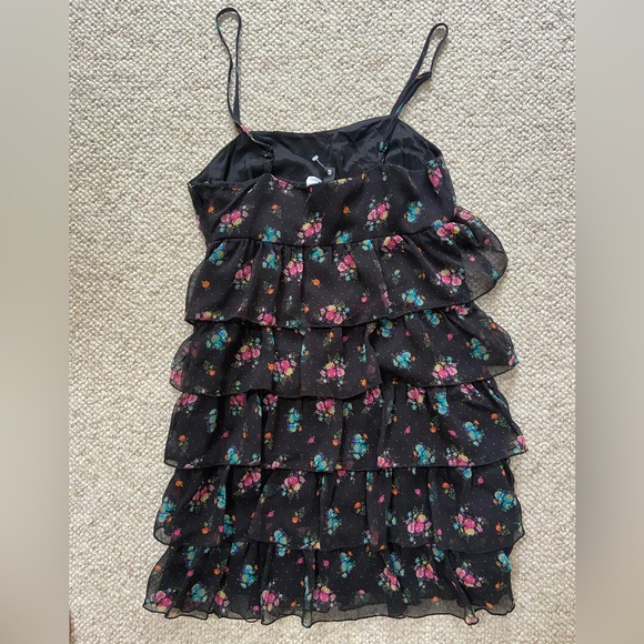H&M Spaghetti Strap Black Floral Ruffle Flapper Dress Size 6 - Picture 2 of 3